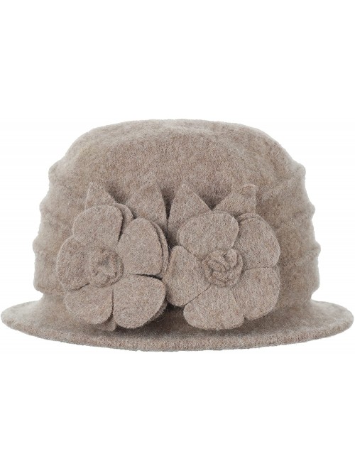 Bucket Hats Womens Winter Warm Wool Cloche Bucket Hat Slouch Wrinkled Beanie Cap with Flower - 2 Style-khaki - CW1845GCY95 $1...