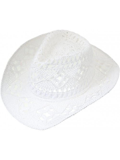 Cowboy Hats Women Straw Hat Hollow Out Cowboy Cowgirl Sun Hat Summer Beach Straw Cowboy Hat - White - CP18Q57NLRO $13.04