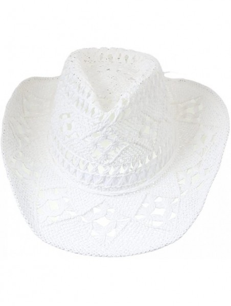 Cowboy Hats Women Straw Hat Hollow Out Cowboy Cowgirl Sun Hat Summer Beach Straw Cowboy Hat - White - CP18Q57NLRO $13.04