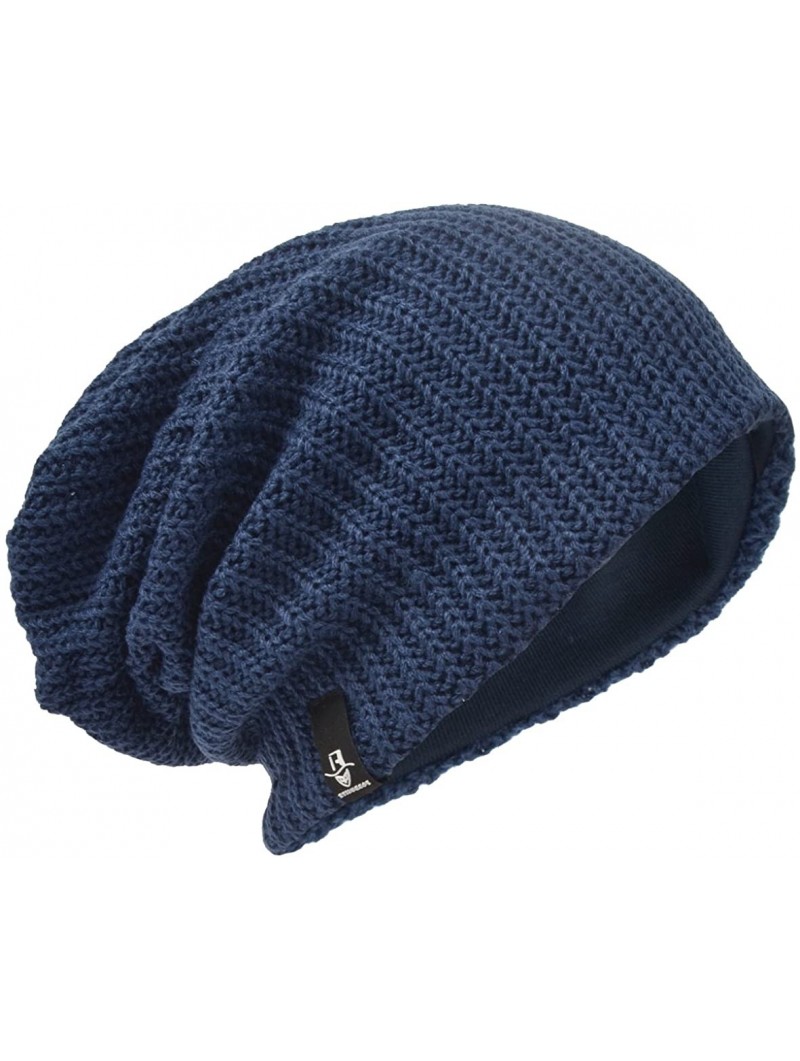 Skullies & Beanies Men Oversize Skull Slouch Beanie Large Skullcap Knit Hat - Ribbed-navy - CW187NWWK5E $18.50