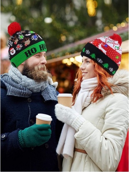 Skullies & Beanies 3 Pieces LED Christmas Beanie Cap Light-up Christmas Knitted Hat Holiday Flashing Cap - CX18YD5KWR9 $36.59