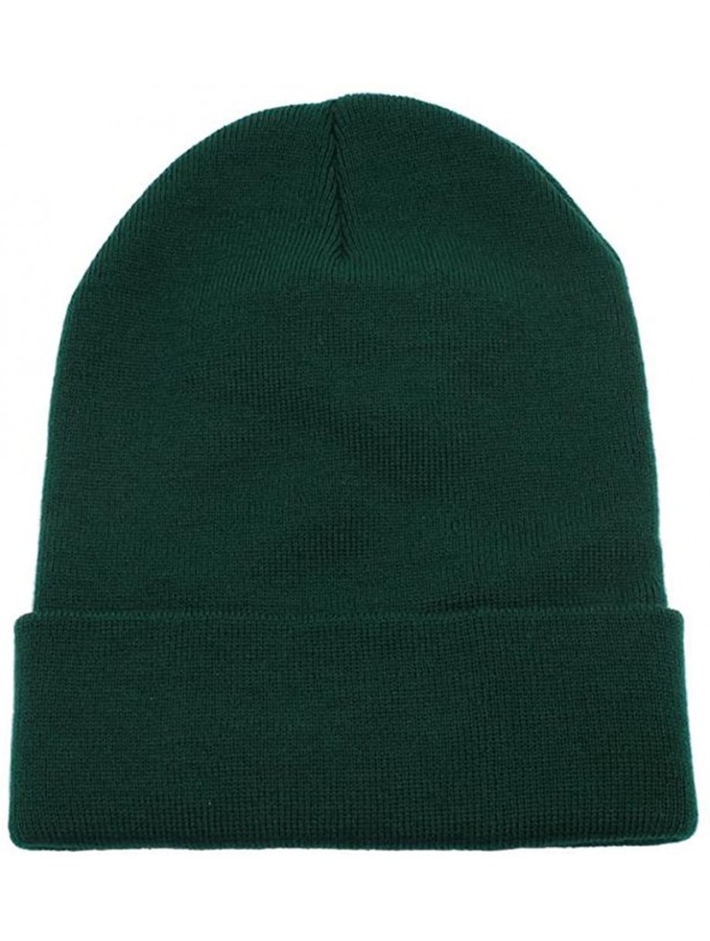 Skullies & Beanies Unisex Men Women Youth Skull Ski Folded Beanie Plain Toboggan Cap Knit Hat - Forest Green - CD188Z07DSO $1...