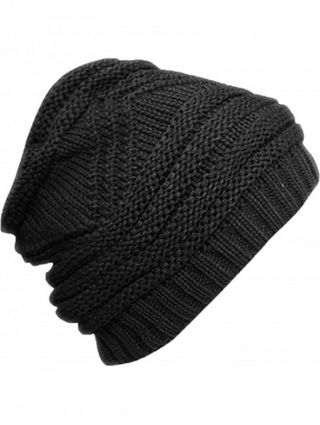 Skullies & Beanies Trendy and Warm Zig Zag Crochet Knit Convertible Beanie Neck wear - Black - CL12N2I1NVQ $15.76