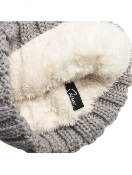 Skullies & Beanies Womens Winter Knitted Beanie Fleece Inner Lining Large Fur Bobble - MU104 - Light Gray - C911OF199VX $36.06