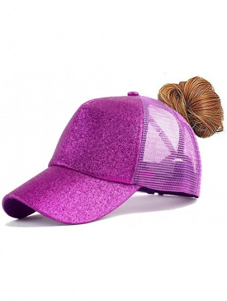 Baseball Caps Adjustable Ponytail Messy Buns Sequined Baseball Hat - Rose_red - CS18ORLOW7W $13.82