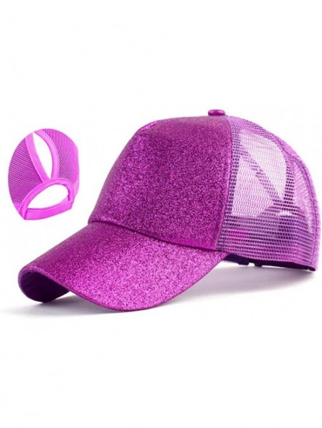 Baseball Caps Adjustable Ponytail Messy Buns Sequined Baseball Hat - Rose_red - CS18ORLOW7W $13.82