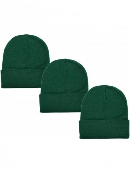 Skullies & Beanies Unisex Beanie Cap Knitted Warm Solid Color - Hunter Green - CZ18XOLILSD $12.91