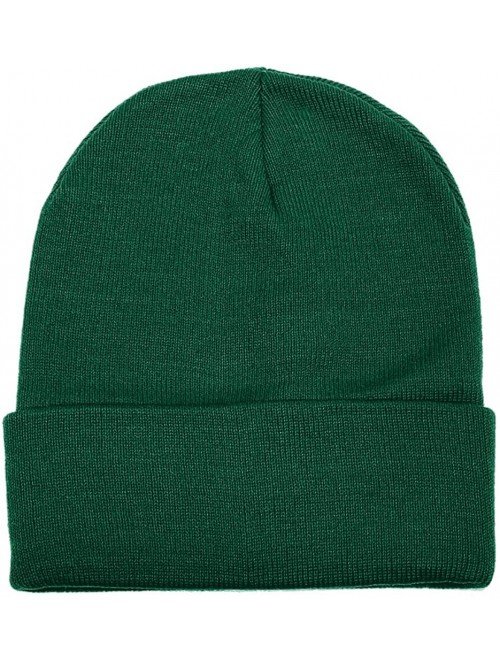 Skullies & Beanies Unisex Beanie Cap Knitted Warm Solid Color - Hunter Green - CZ18XOLILSD $12.91