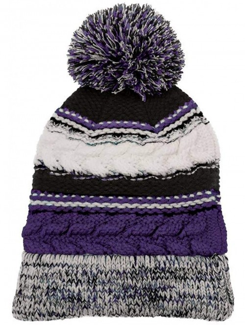 Skullies & Beanies Women's Ridiculously Soft Chunky Knit Pom-Pom Beanie - Purple/Black/White - CW18KKW3ZTE $11.30