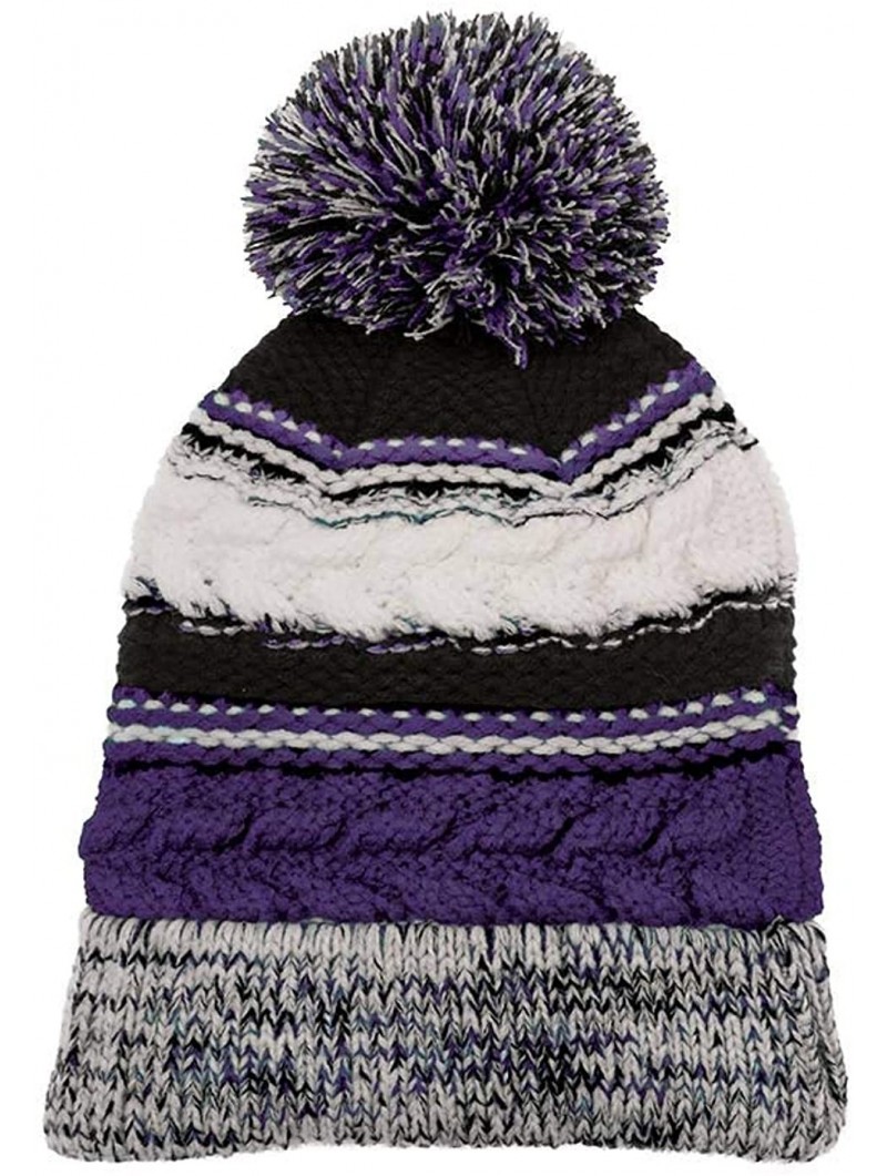 Skullies & Beanies Women's Ridiculously Soft Chunky Knit Pom-Pom Beanie - Purple/Black/White - CW18KKW3ZTE $11.30