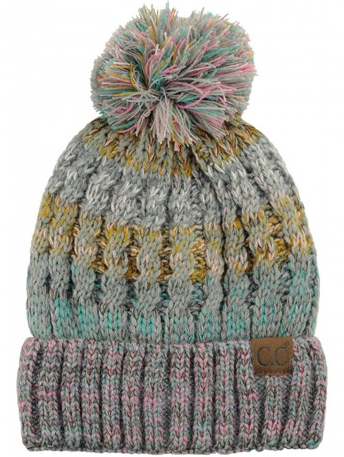Skullies & Beanies Tribal Blend Pom Soft Fuzzy Lined Thick Knit Cuff Beanie Hat - Rose/Mint - C518IQG6C3U $21.22