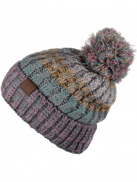 Skullies & Beanies Tribal Blend Pom Soft Fuzzy Lined Thick Knit Cuff Beanie Hat - Rose/Mint - C518IQG6C3U $21.22