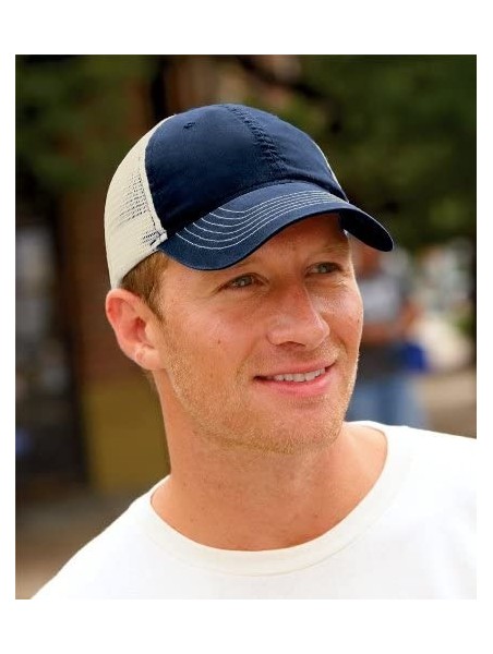 Baseball Caps Brushed Trucker Cap - Navy/Stone - CK11CQYSYHB $9.92