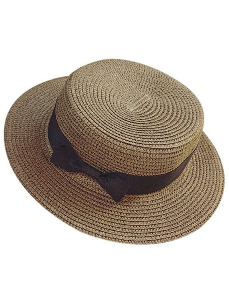 Sun Hats Women Summer Outdoor Beach Sun Straw Hat Bow Tie Flat Top UPF 50+ Wide Brim Sun Protection Hat Cap - C118SC27ANQ $13.43