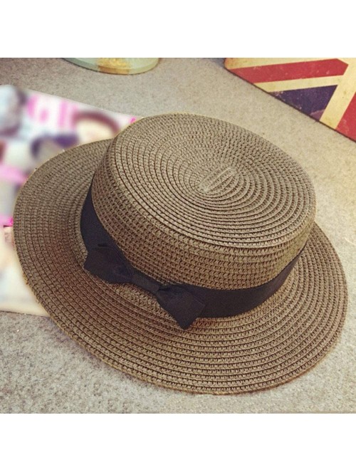 Sun Hats Women Summer Outdoor Beach Sun Straw Hat Bow Tie Flat Top UPF 50+ Wide Brim Sun Protection Hat Cap - C118SC27ANQ $13.43