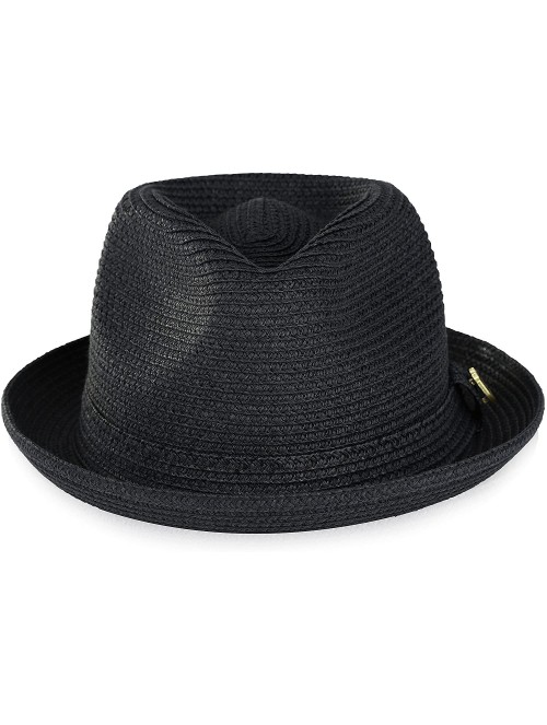 Fedoras Braided Toyo Short Snap Brim Teardrop Dent Pinch Hat H56 - Navy - C418EDCILY6 $67.09