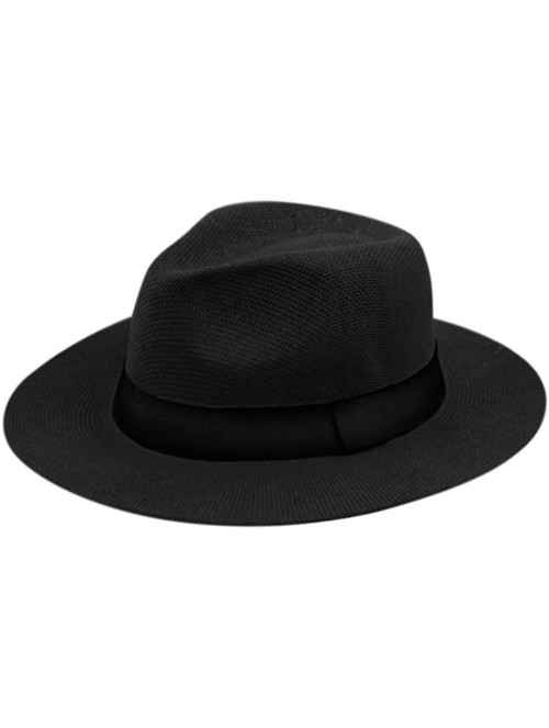Sun Hats Wide Brim Paper Straw Fedora- Classic C Crown Panama Sun Hat (1 Size Fits Most) - Black - CK18EQST0D7 $19.36