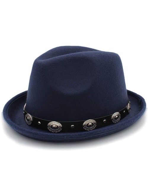 Sun Hats Vintage Winter Wool Felt Fedora Hat Panama Jazz Cap with Short Brim Unisex - Dark Blue - C218IH09HCO $21.76