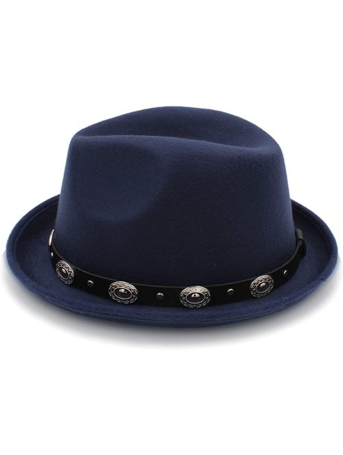 Sun Hats Vintage Winter Wool Felt Fedora Hat Panama Jazz Cap with Short Brim Unisex - Dark Blue - C218IH09HCO $21.76