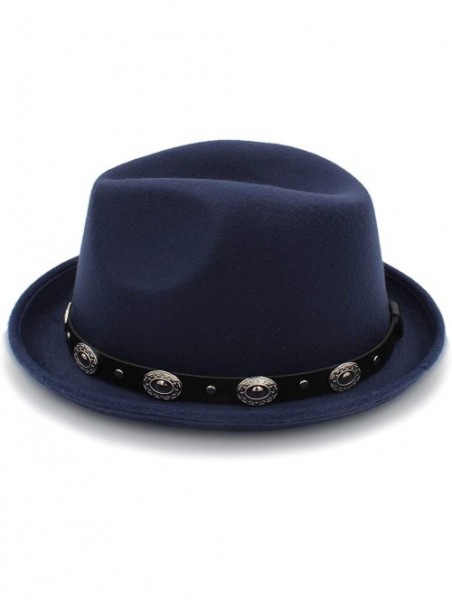 Sun Hats Vintage Winter Wool Felt Fedora Hat Panama Jazz Cap with Short Brim Unisex - Dark Blue - C218IH09HCO $21.76