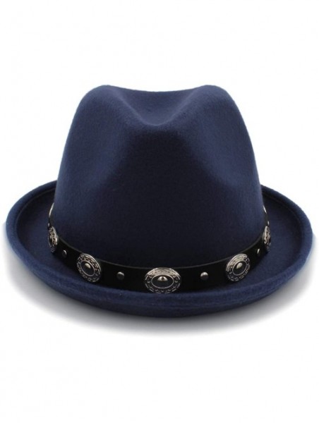 Sun Hats Vintage Winter Wool Felt Fedora Hat Panama Jazz Cap with Short Brim Unisex - Dark Blue - C218IH09HCO $21.76