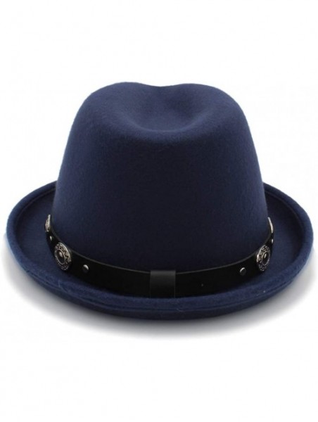 Sun Hats Vintage Winter Wool Felt Fedora Hat Panama Jazz Cap with Short Brim Unisex - Dark Blue - C218IH09HCO $21.76