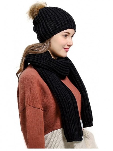 Skullies & Beanies Women's Knitted Scarf Winter Hat Crochet Hat Warm Scarf and Hat Set - Black - CP186RHDQ7G $25.34