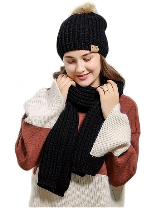 Skullies & Beanies Women's Knitted Scarf Winter Hat Crochet Hat Warm Scarf and Hat Set - Black - CP186RHDQ7G $25.34