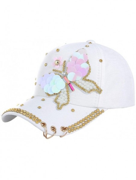 Baseball Caps Women Studded Crystals Rhinestones Sequins Bling Baseball Cap with Ring - White - C318GEUHDHS $14.40