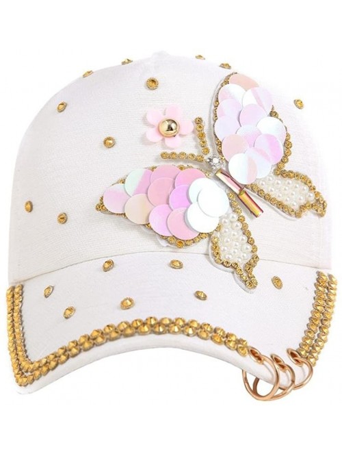 Baseball Caps Women Studded Crystals Rhinestones Sequins Bling Baseball Cap with Ring - White - C318GEUHDHS $14.40