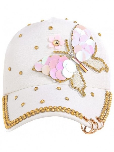 Baseball Caps Women Studded Crystals Rhinestones Sequins Bling Baseball Cap with Ring - White - C318GEUHDHS $14.40