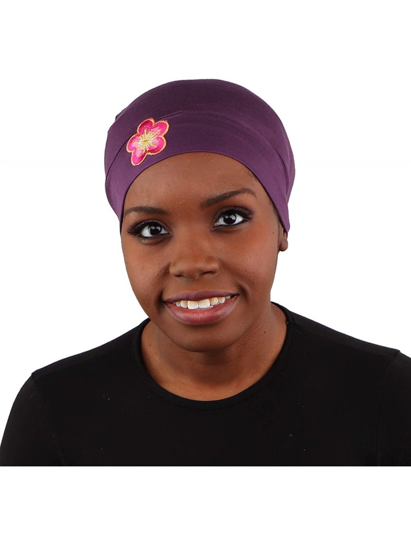 Skullies & Beanies Chemo Beanie Sleep Cap with Pink and Gold Flower - Purple - CO18373H9K0 $19.27