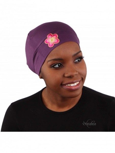 Skullies & Beanies Chemo Beanie Sleep Cap with Pink and Gold Flower - Purple - CO18373H9K0 $19.27