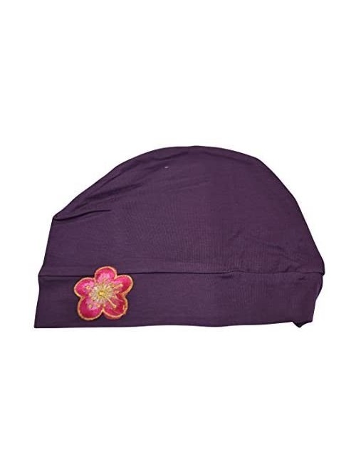 Skullies & Beanies Chemo Beanie Sleep Cap with Pink and Gold Flower - Purple - CO18373H9K0 $19.27