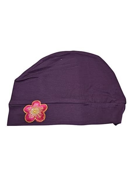 Skullies & Beanies Chemo Beanie Sleep Cap with Pink and Gold Flower - Purple - CO18373H9K0 $19.27