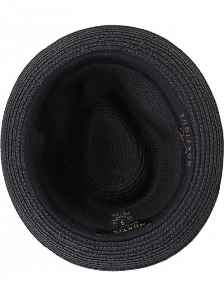 Fedoras Braided Toyo Short Snap Brim Teardrop Dent Pinch Hat H56 - Navy - C418EDCILY6 $67.09