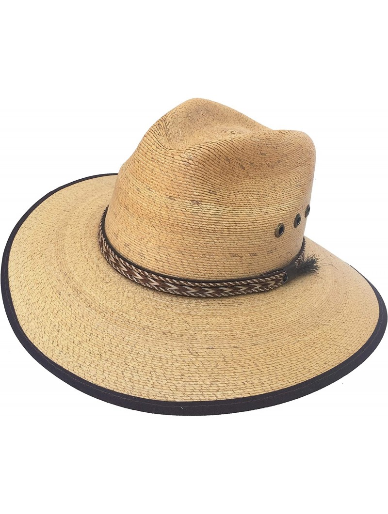 Cowboy Hats Authentic Sahuayo Palm Moreno Straw Safari Gus Crown Vaquero Cowboy Sun Hat - Natural Safari Black Bound - CK18X7...