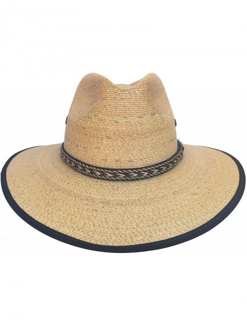 Cowboy Hats Authentic Sahuayo Palm Moreno Straw Safari Gus Crown Vaquero Cowboy Sun Hat - Natural Safari Black Bound - CK18X7...