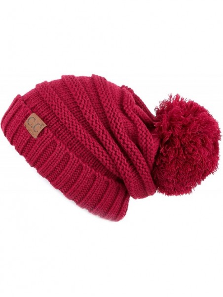 Skullies & Beanies Hatsandscarf CC Exclusives Unisex Oversized Slouchy Beanie with Pom (HAT-6242POM) - Hot Pink - C918I5TENA3...