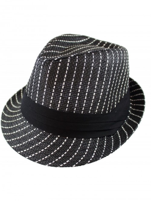 Fedoras Summer Fedora Panama Straw Hats with Black Band - Black / White Stripe - CS1838M26XG $11.58
