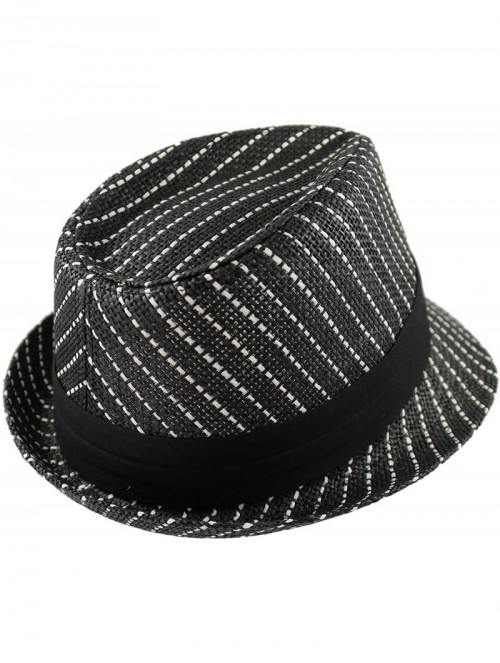 Fedoras Summer Fedora Panama Straw Hats with Black Band - Black / White Stripe - CS1838M26XG $11.58