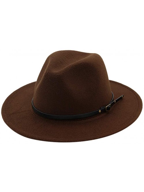 Fedoras Mens Fedora Hat Faux Felt Wide Brim Belt Buckle Cowboy Hat - B Coffee - CV1933XOKIU $10.74