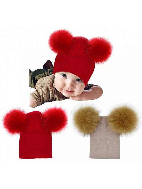 Skullies & Beanies Winter Beanie Knit Hat Warm Pompom Ball Skull Cap BeanieTail for Women - Red - CX18KM2YW8N $14.93