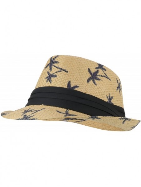 Fedoras Cute Palm Tree Paradise Print Summer Paper Straw Fedora Hat - Tan - C818H4MAC09 $20.11