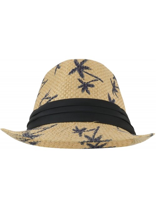 Fedoras Cute Palm Tree Paradise Print Summer Paper Straw Fedora Hat - Tan - C818H4MAC09 $20.11