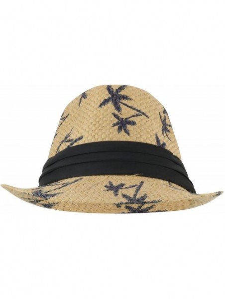 Fedoras Cute Palm Tree Paradise Print Summer Paper Straw Fedora Hat - Tan - C818H4MAC09 $20.11