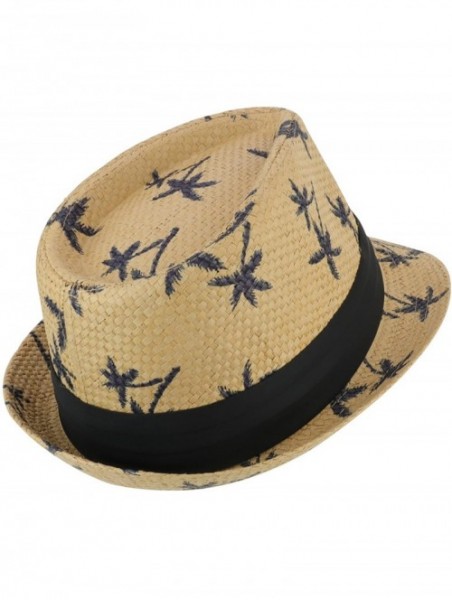 Fedoras Cute Palm Tree Paradise Print Summer Paper Straw Fedora Hat - Tan - C818H4MAC09 $20.11