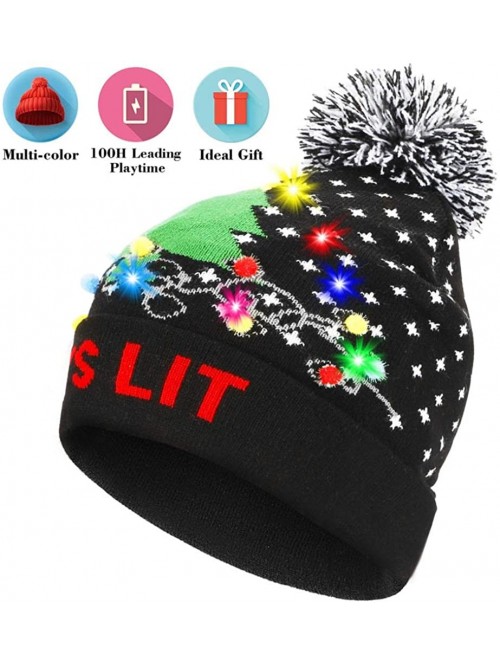 Skullies & Beanies Light Up Hat Beanie LED Ugly Xmas Party Beanie Cap Flashing Christmas Hat Knitted Cap for Women Kids - CW1...