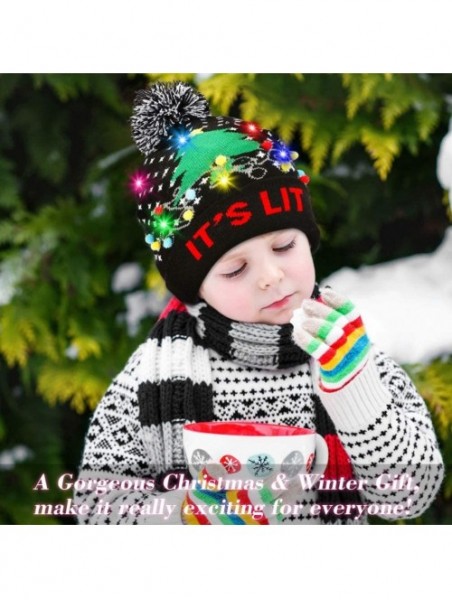 Skullies & Beanies Light Up Hat Beanie LED Ugly Xmas Party Beanie Cap Flashing Christmas Hat Knitted Cap for Women Kids - CW1...