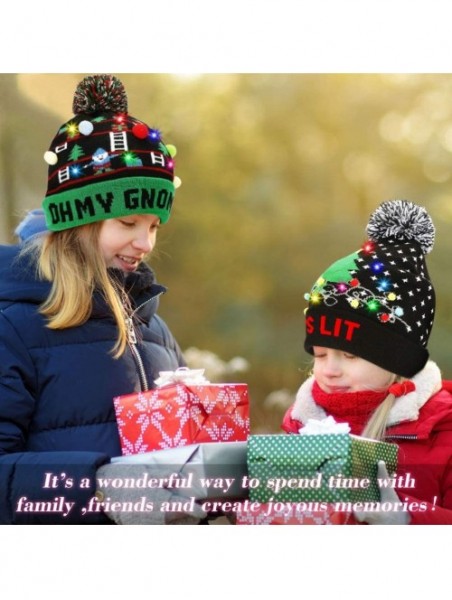 Skullies & Beanies Light Up Hat Beanie LED Ugly Xmas Party Beanie Cap Flashing Christmas Hat Knitted Cap for Women Kids - CW1...